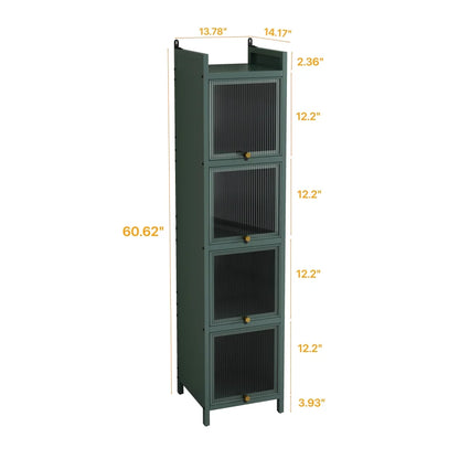 Hassch 4-Tier Display Case Storage Cabinet with Flip-Up Glass Doors, 60.62"H Iron Kitchen Pantry Cabinet Showcase Organizer Bookcase for Entryway Bedroom Bathroom Living Room, Dark Green