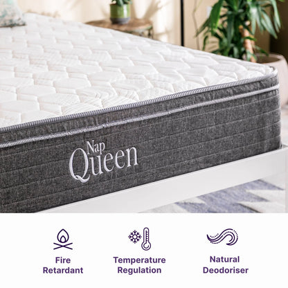 NapQueen Victoria 10" Medium Firm, Hybrid of Cooling Gel Infused Memory Foam and Pocket Spring Mattress, Queen Size