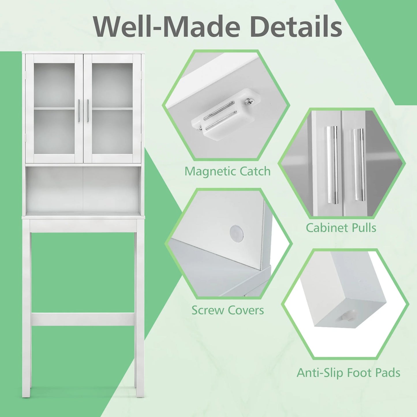 Costway Wooden Over The Toilet Storage Cabinet Spacesaver Organizer Bathroom Tower Rack