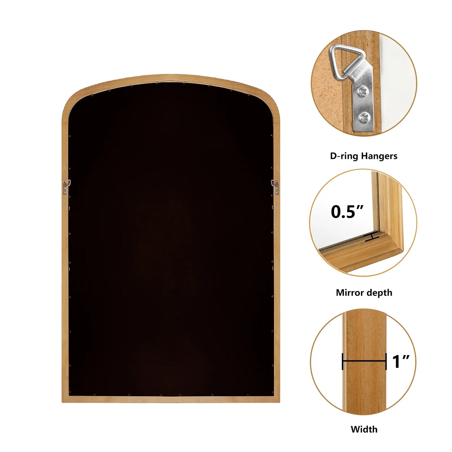 WallBeyond Wood Frame Rustic Arched Wall Mirror for Bathroom or Living Room Wall Decor, 24" 36", Natural Wood