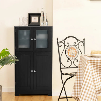Costway Bathroom Floor Storage Cabinet Kitchen Cupboard w/Doors& Adjustable Shelf Black