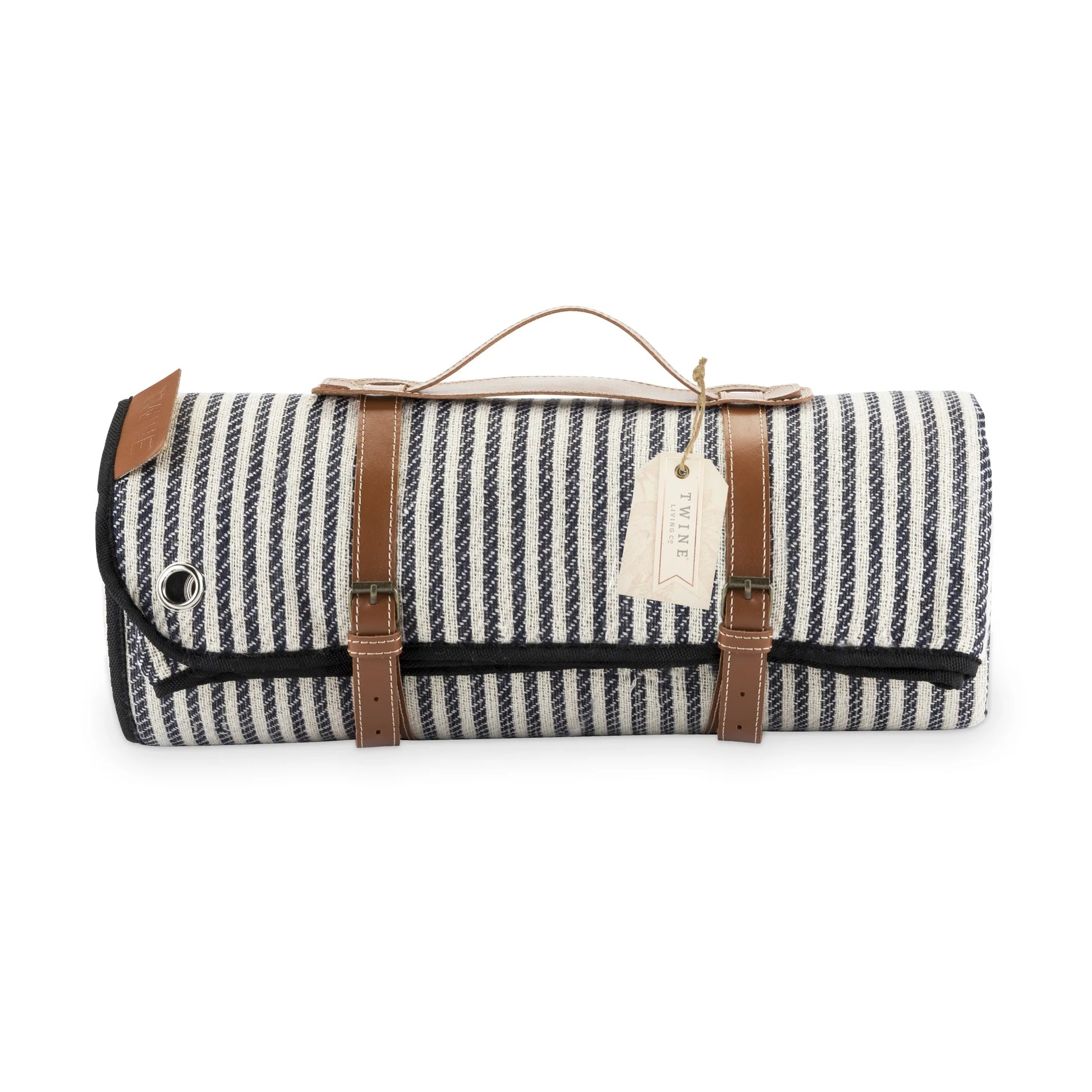 Twine Picnic Blanket - Waterproof Outdoor Blanket , Navy/White Striped 6pc