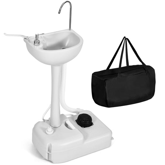Portable Sink Camping Hand Washing Station with 17 L Wash Basin Stand, Rolling Wheels, Soap Dispenser, Towel Holder, for Outdoor, Travel, Boat, Gather, Garden, Worksite, White