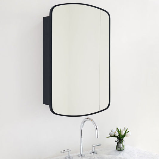 TEHOME Matt Black Surface and Recessed Mount Medicine Cabinet with Mirror Metal Framed Arch Bathroom Wall Cabinet with Mirror 18x27''