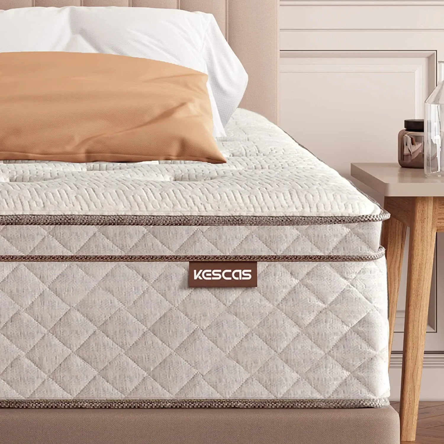 Queen Size Hybrid Mattress, Kescas 10 inch Euro Top Linen Cover Innerspring Mattress in a Box, with CertiPUR-US Certified Memory Foam, Plush Yet Supportive