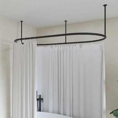Naiture Stainless Steel Oval Shower Curtain Rod with Ceiling Support for Clawfoot Tub in 48" L X 30" W, Brushed Nickel Finish