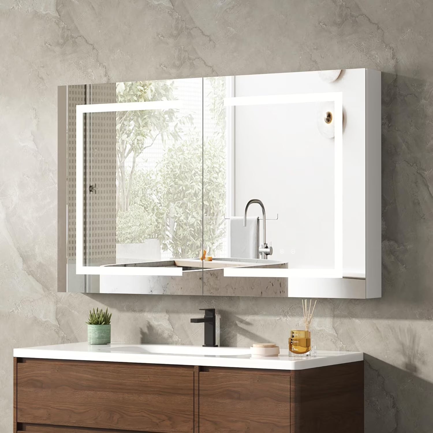 DEYGIA Medicine Cabinet with LED Mirror for Bathroom, 24''x30'' Aluminum, Wall Mounted Led Medicine Cabinet, Defog, Stepless Dimming, 3 Colors, 2 Outlets, 2USB (24'' x 30°?Single Door)