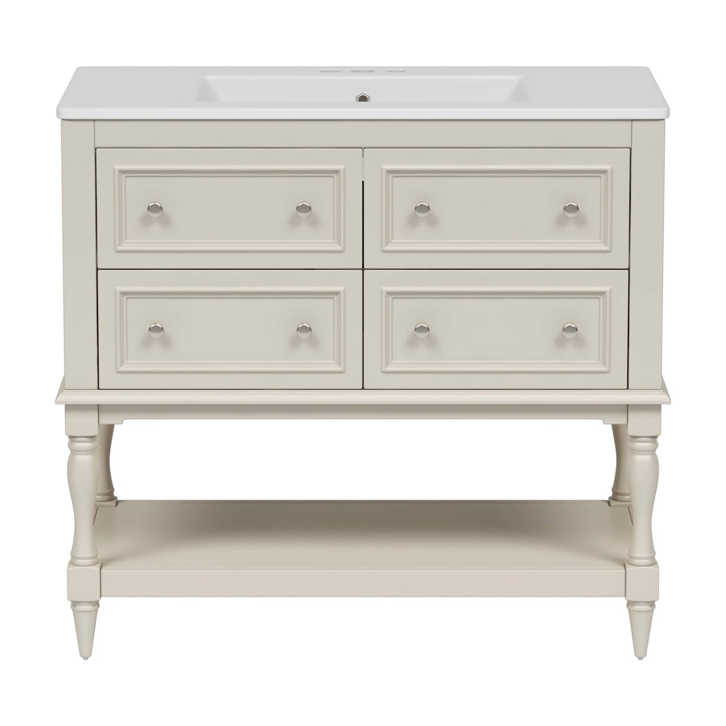 Harper & Bright Designs 36" Bathroom Vanity with Sink, Bathroom Storage Cabinet with Drawers, Single Sink Bathroom Vanity, Beige
