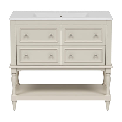Harper & Bright Designs 36" Bathroom Vanity with Sink, Bathroom Storage Cabinet with Drawers, Single Sink Bathroom Vanity, Beige