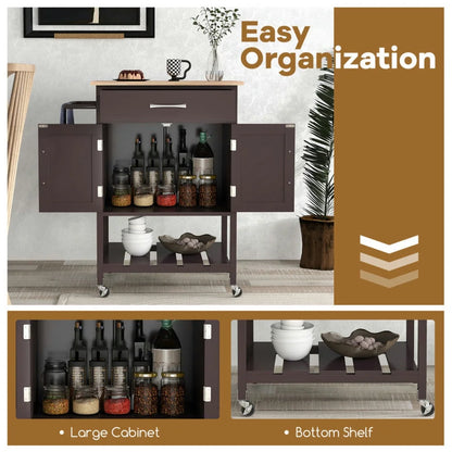 Topcobe Rolling Kitchen Island Cart with Drawer and Towel Rack, Modern Furniture for Living Room, Bedroom-Brown