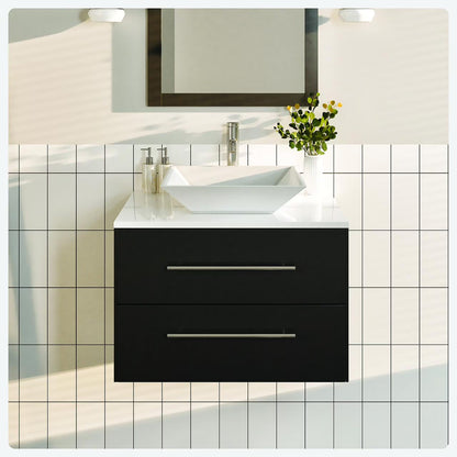 Totti Wave 24" Espresso Modern Bathroom Vanity w/Super White Man-Made Stone Top & Sink
