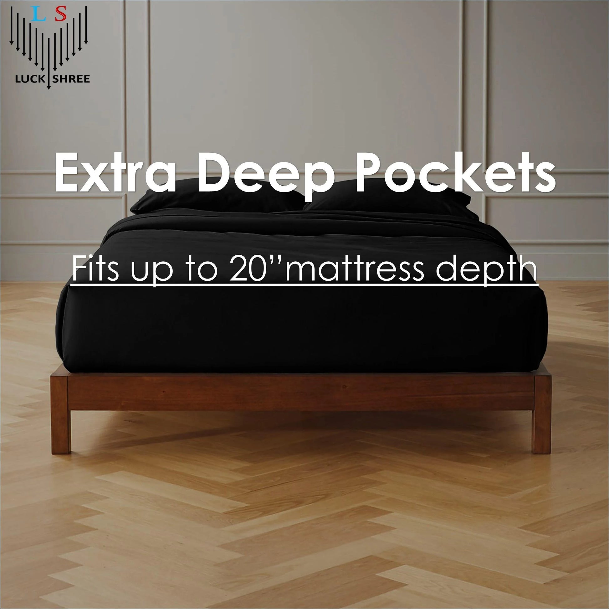 21-INCH EXTRA DEEP POCKETS -Twin XL Egyptian 700-TC Cotton 6-PC Sheet Set with 1 Fitted Sheet, 1 Oversized Flat Sheet 4 Pillowcases - Black