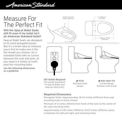 American Standard Advanced Clean 2.0 Slow Close Electric SpaLet Bidet Seat with Remote Operation for Elongated Toilet in White