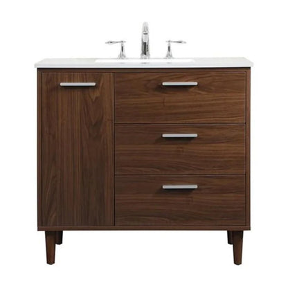 Elegant Decor Baldwin 36" Solid Wood and MDF Bathroom Vanity in Walnut