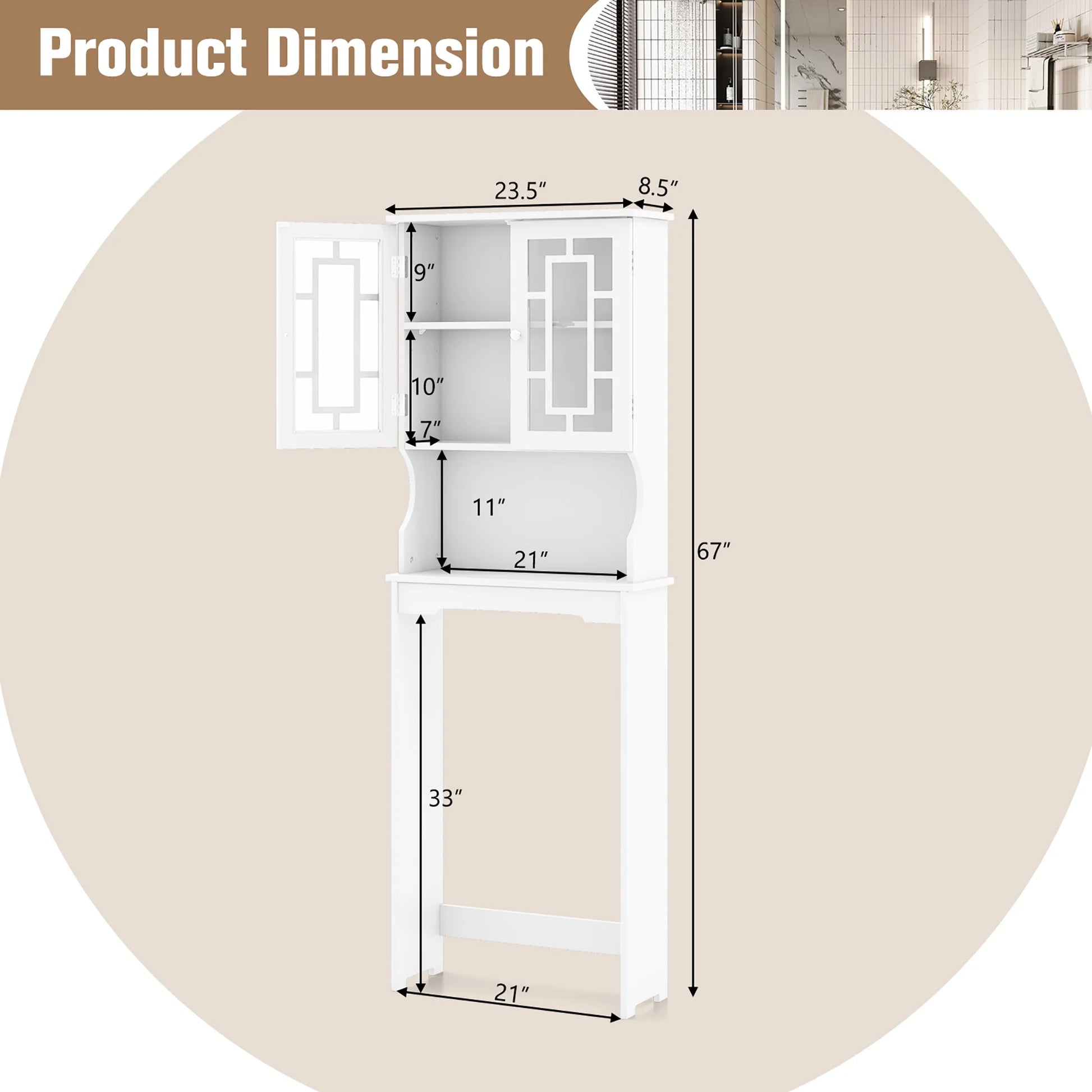 Gymax White Bathroom Over The Toilet Space Saver Storage Cabinet Organizer Shelf