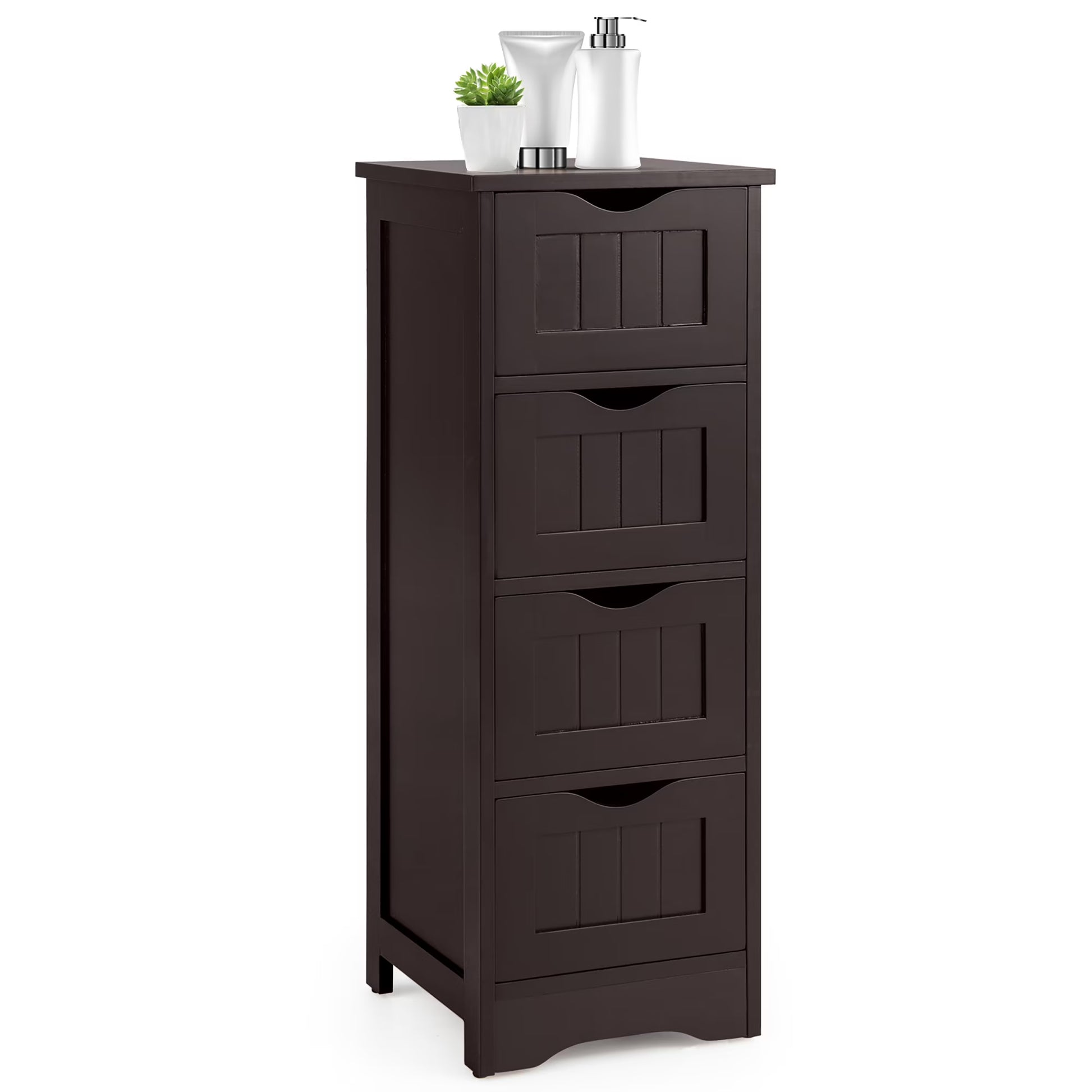 Costway 32.5'' Bathroom Floor Cabinet with Anti-tipping Device Freestanding Towel Cabinet Black