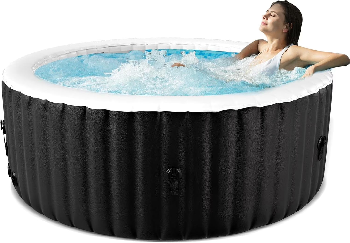73 inch Outdoor Inflatable Hot Tub with 130 Bubble Air Jets, 4-6 Person Square Portable Hottub Spa with LED Control Panel, Blow Up Spa Bathtub with 2 Filter, Temperature up to 104° F