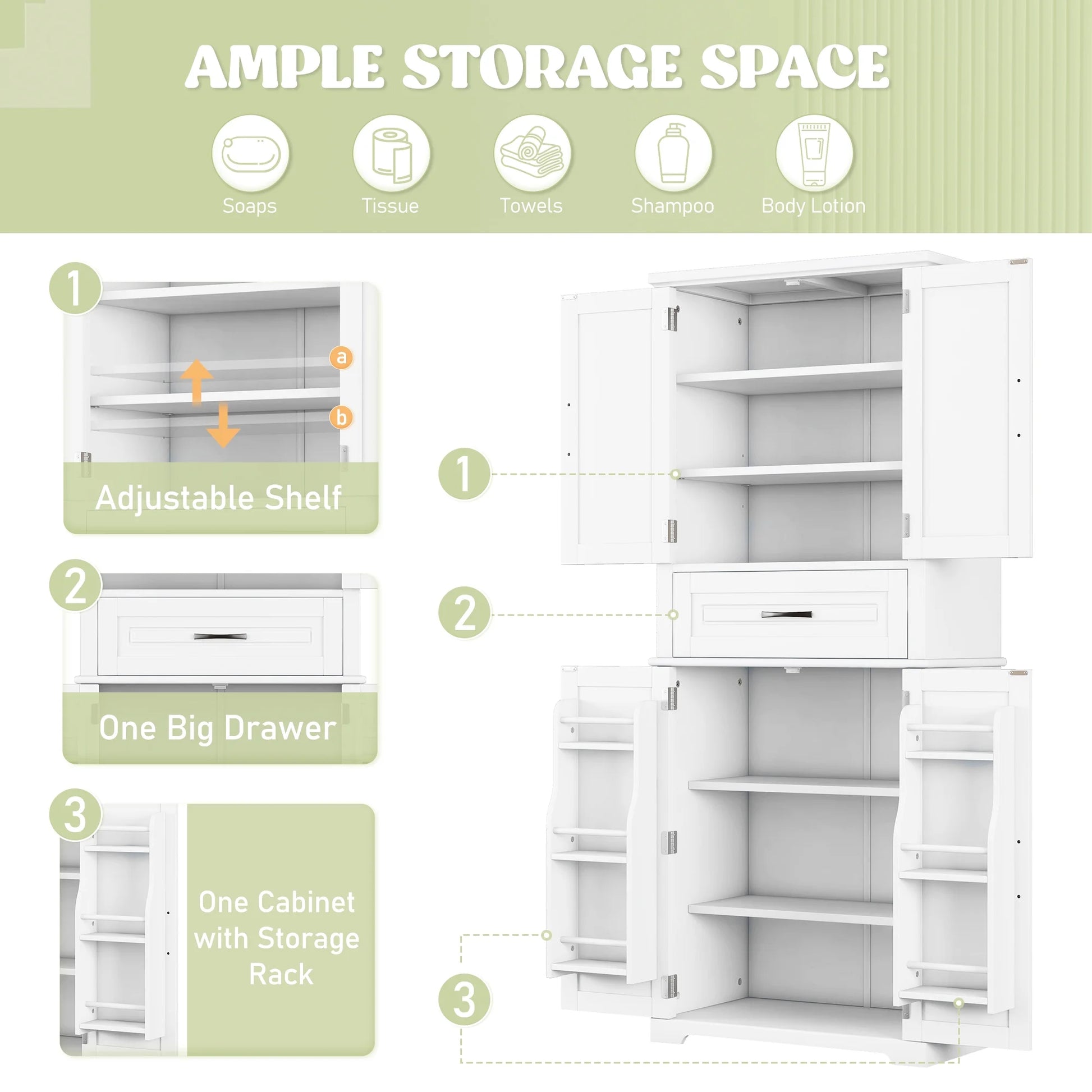 Euroco Bathroom Storage Cabinet with Multi-Functional Storage Space, Drawer with Slide Rails, Adjustable Shelf