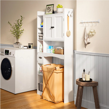 Over the Toilet Storage Cabinet , Bathroom Cabinet with 6 Open Shelves & Waterproof Tissue Holder - Upgraded White