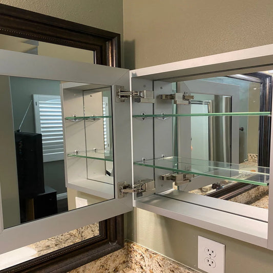 Taimei 12" Wx 24" Hx4°?D Aluminum Medicine Cabinet with Frameless Beveled Mirror, Color Satin, Bathroom Mirror Cabinet with Adjustable 2 Glass Shelves, Storage Cabinet by FOCA US