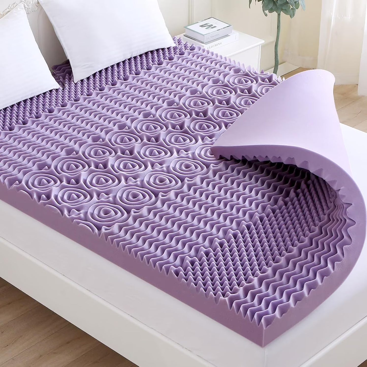 3 Inch Full Size Mattress Topper, 7-Zone Cooling Gel Infused Mattress Topper, Egg Crate Foam Bed Pad, CertiPUR-US and Oeko-TEX Certification (54"75", Lavender)
