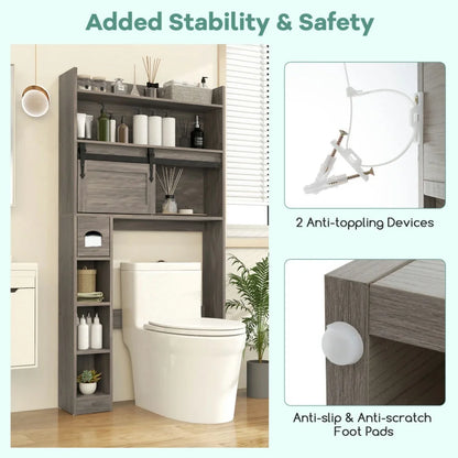 Topcobe Over The Toilet Storage Cabinet with Sliding Barn Door and Adjustable Shelves, Bathroom Furniture, Bathroom Shelves, White