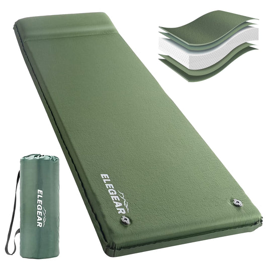 Elegear Self Inflating Sleeping Pad, 3.1" Ultra-Thick Memory Foam Camping Pad with Pillow Fast Inflating in 20s Insulated Camping Mattress Pad 4-Season Camp Sleeping Mat for Camping/Car/Tent