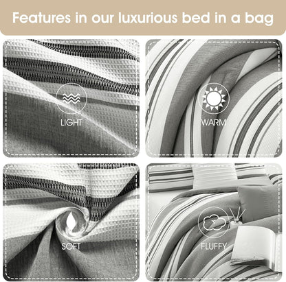 Grand Avenue White Grey Comforter Set California King Size, 7 Piece Geometric Jacquard Bedding Set, Matching Bedskirt, Pillows & Shams, Curtains