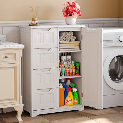 Aiho 33.5 "H Wooden Bathroom Floor Cabinet with 4 Drawers and 1 Door for Bathroom, Kitchen, Bedroom - White