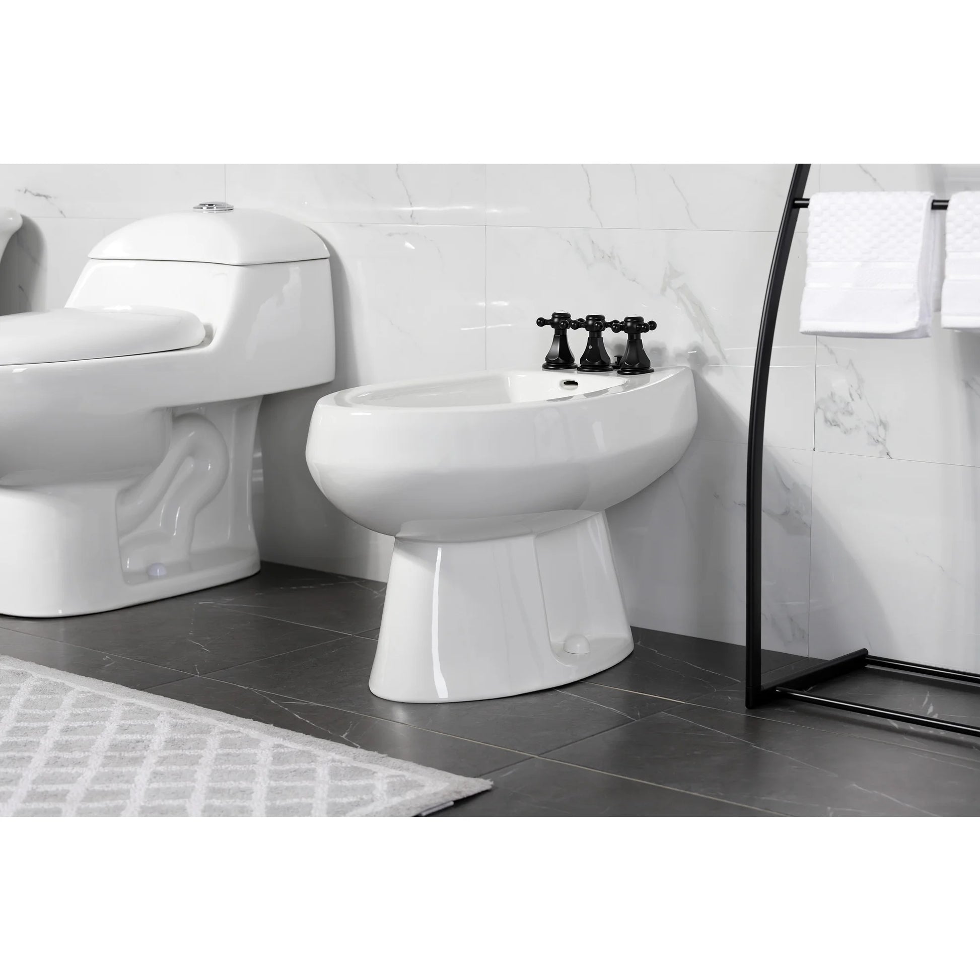 Kingston Brass KB320BX Metropolitan Three-Handle Bidet Faucet with Brass Pop-Up, Matte Black