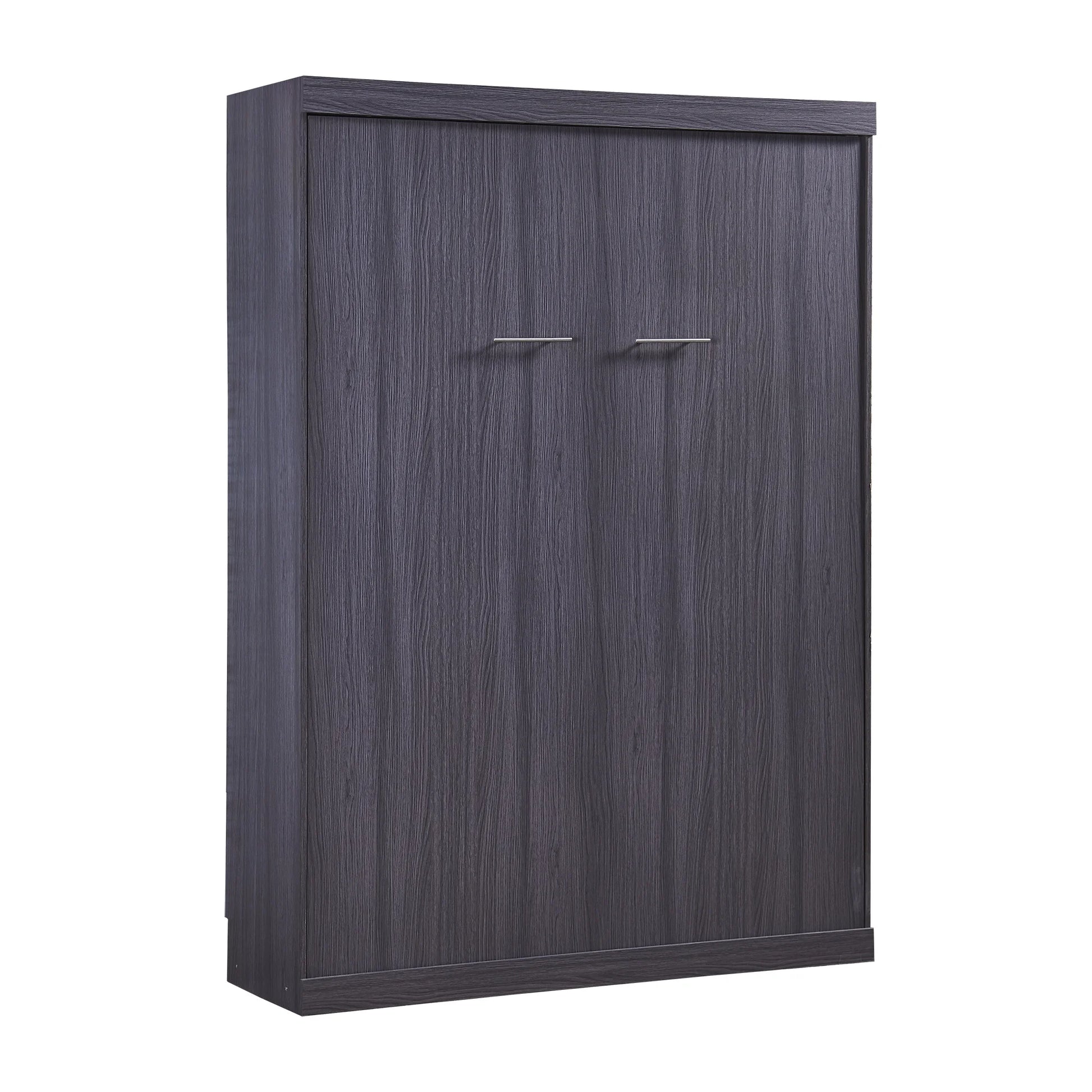 Euroco Wood Full Size Murphy Wall Bed with Wardrobe and Drawers for Living Room, Moveable Wardrobe and Drawers, Space-Saving & Easy Open and Close for Kids Teens Adults, Gray