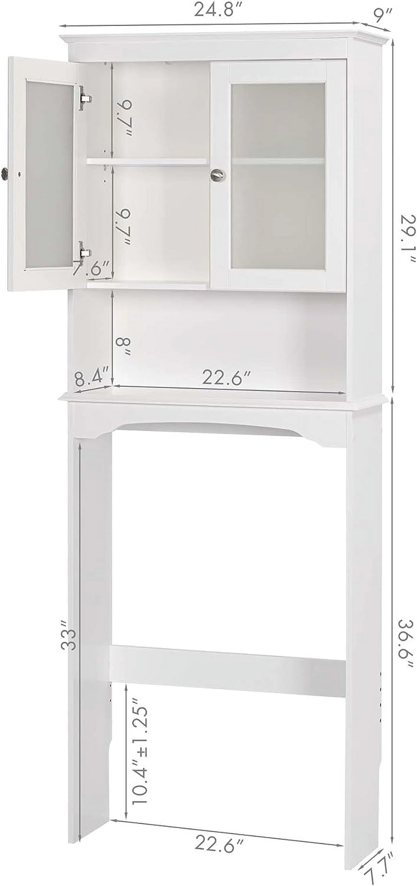 Spirich Over The Toilet Cabinet for Bathroom Storage, Above Toilet Storage Cabinet with Glass Doors, Over Toilet Storage Shelf Organizer, White
