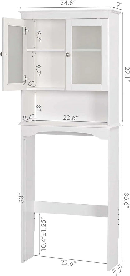 Spirich Over The Toilet Cabinet for Bathroom Storage, Above Toilet Storage Cabinet with Glass Doors, Over Toilet Storage Shelf Organizer, White