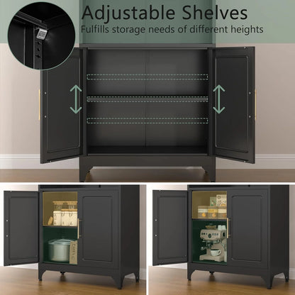 75" Metal Kitchen Pantry Storage Cabinet,Kitchen Hutch Food Pantry Cabinet with Microwave Stand,Freestanding Larder Cupboard with Doors and Adjustable Shelves for Bathroom, Living Room