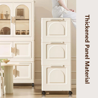 PORKISS Portable Wardrobe Closet, Folding Bedroom Armoire with Wheels, Plastic Storage Basket Can be Freely Combined (1 Layer of Wardrobe + 2 Layers of Folding Boxes+10 Hangers), Cream White-57.09"H