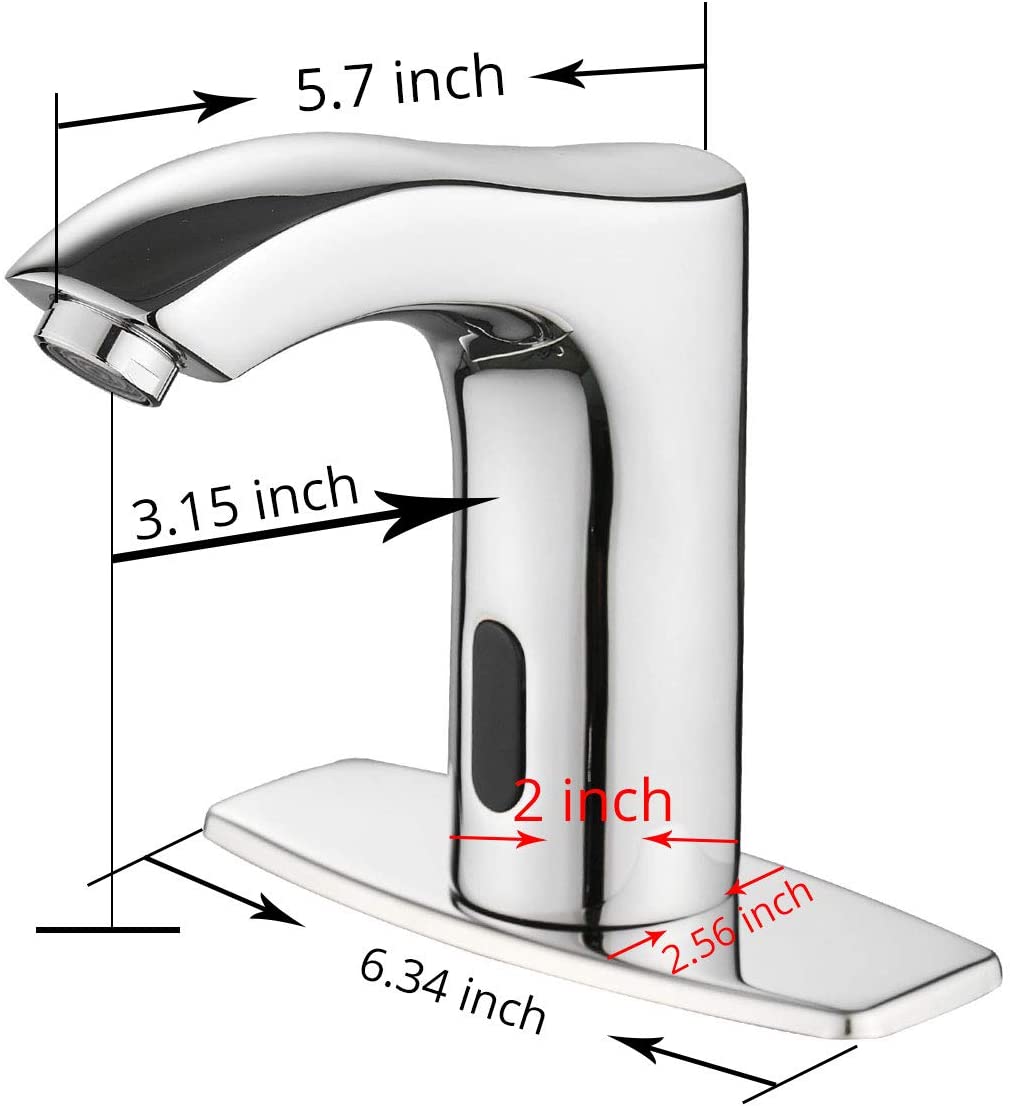 BWE Automatic Sensor Commercial Touchless Bathroom Sink Faucet Chrome with Hole Cover Deck Plate Motion Activated Hands Free with Pop Up Drain with Overflow Lead Free Hot and Cold Mixer