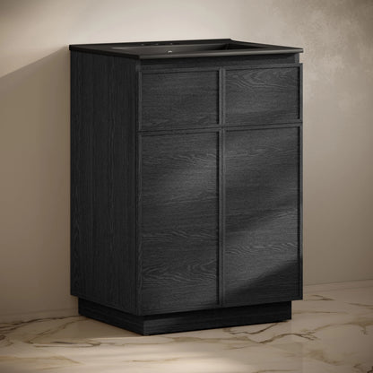 St. Tropez 24" Freestanding Bathroom Vanity in Black Oak with Black 3-Hole Centerset Sink Top