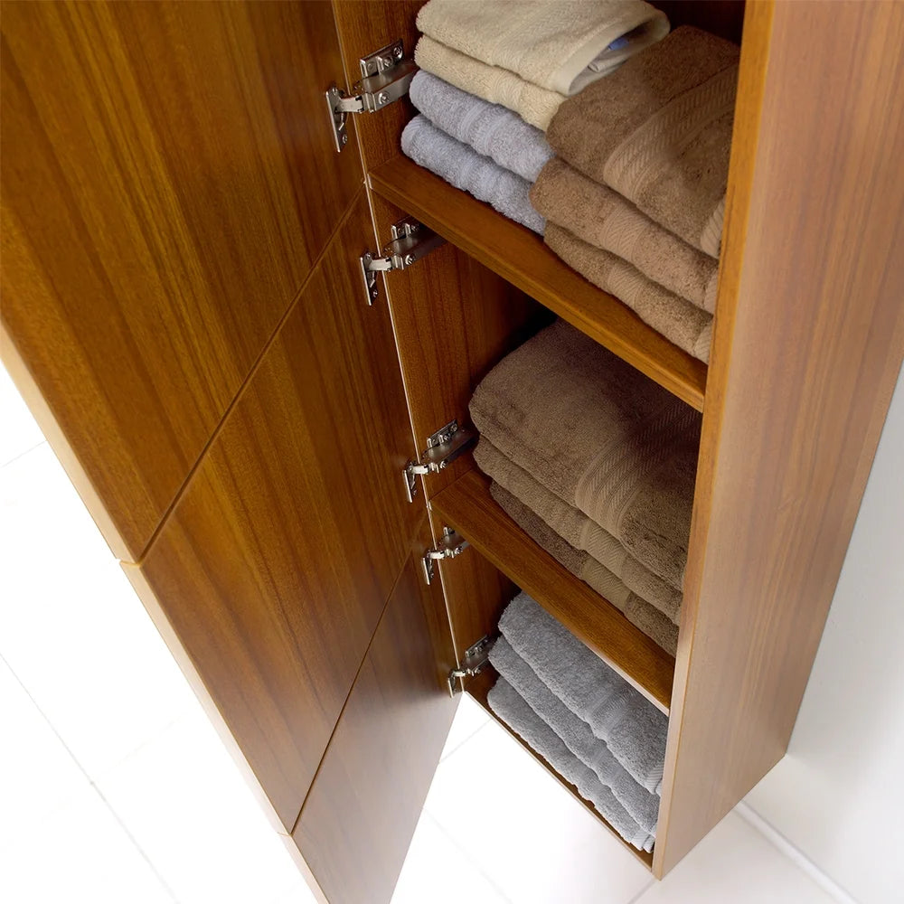 Fresca White Bathroom Linen Side Cabinet w/3 Large Storage Areas