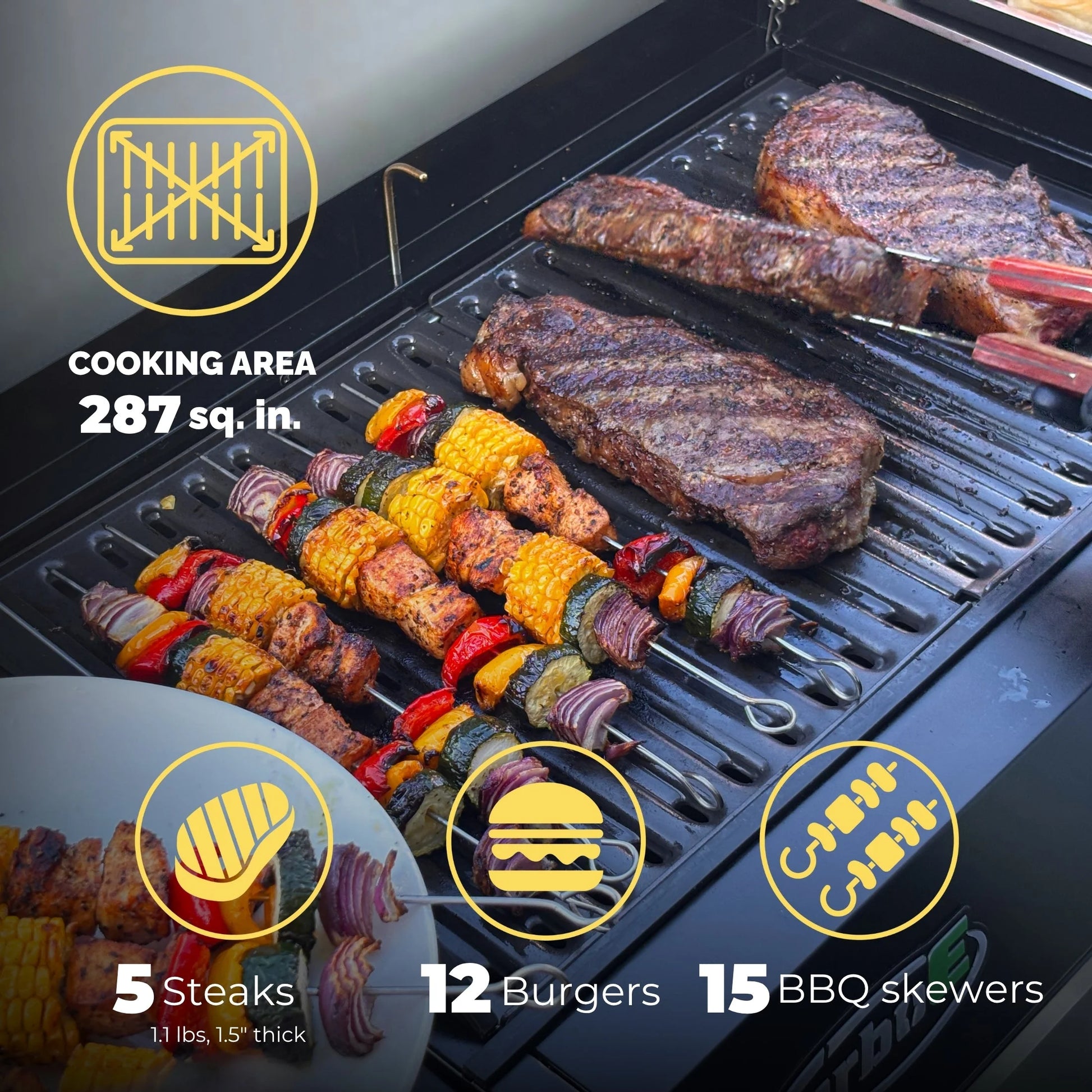 Turbo E Sport Outdoor Electric Grill, 1700W Infrared, 24", with Probe, 120V