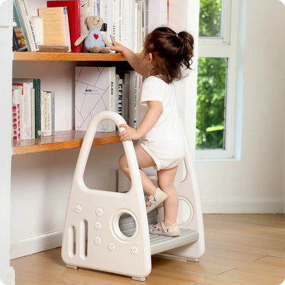 Mangohood Toddler Step Stool, Kids Two Step Tower for Bathroom Sink, Toilet Potty Training, Kitchen Counter, Children Step Up Learning Helper with Safety Handles and Non-Slip Pads,Gray