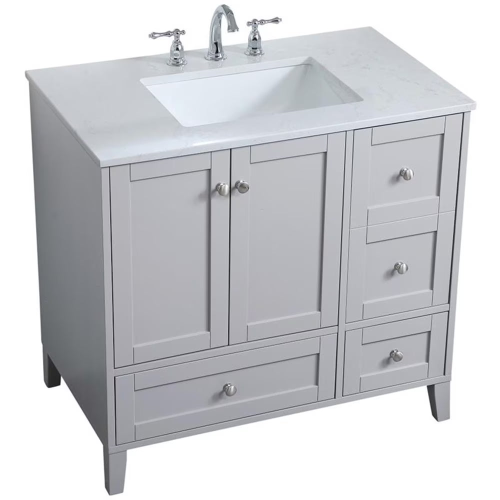 Elegant Decor Sommerville 36" Single Quartz Top Bathroom Vanity in Gray