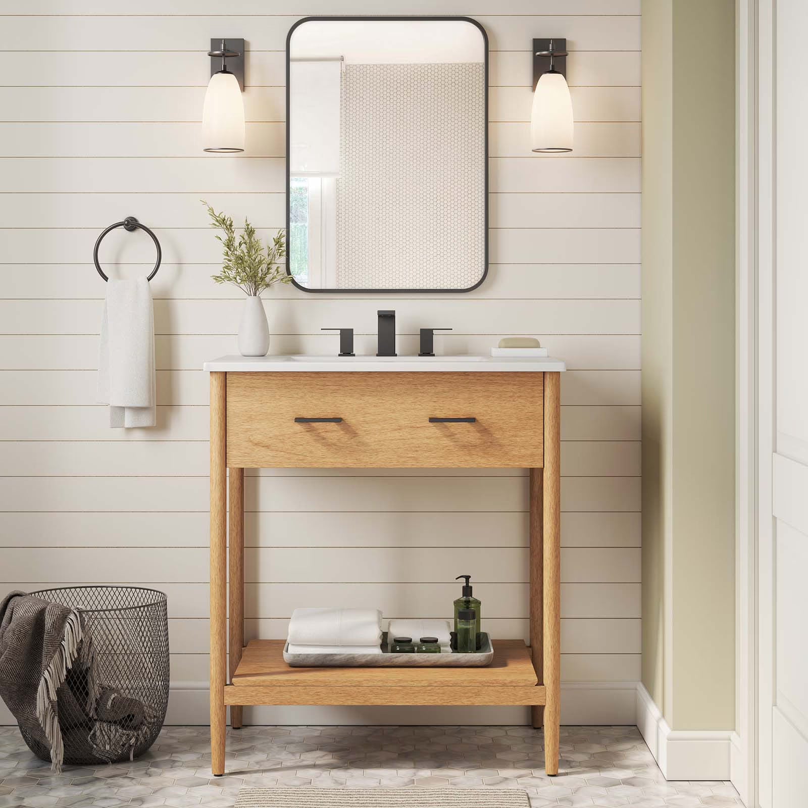 Modway Zaire 30" Bathroom Vanity Cabinet (Sink Basin Not Included) in Walnut