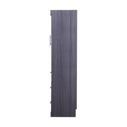 Euroco Wood Full Size Murphy Wall Bed with Wardrobe and Drawers for Living Room, Moveable Wardrobe and Drawers, Space-Saving & Easy Open and Close for Kids Teens Adults, Gray