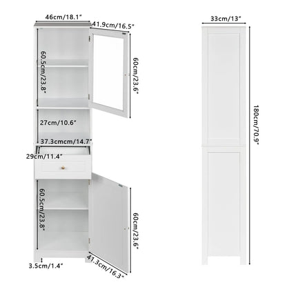 Ktaxon Large Bathroom Tall Storage Cabinet Organizer, Freestanding Line Tower Pantry Cabinet with Adjustable Shelves and 2 Cupboards for Kitchen Living Room Bedroom Office, 18"x13"x71", White