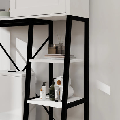Over The Toilet Storage Cabinet,Bathroom Shelves Over Toilet,8-tier Mass-Storage with Wooden Cabinet,White