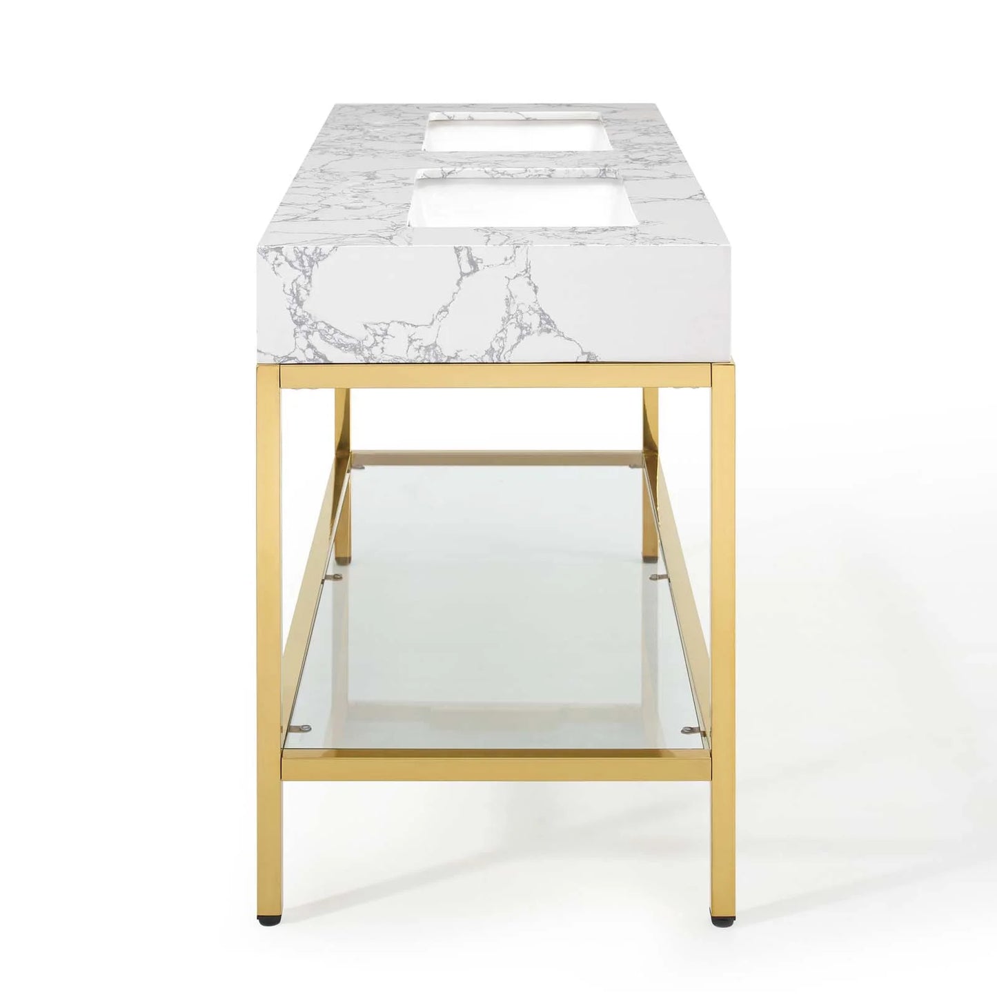 Modway Kingsley 60" Gold Stainless Steel Bathroom Vanity in Gold White