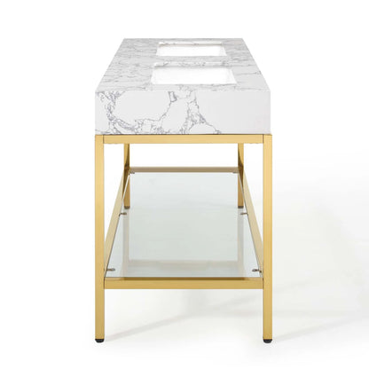 Modway Kingsley 60" Gold Stainless Steel Bathroom Vanity in Gold White