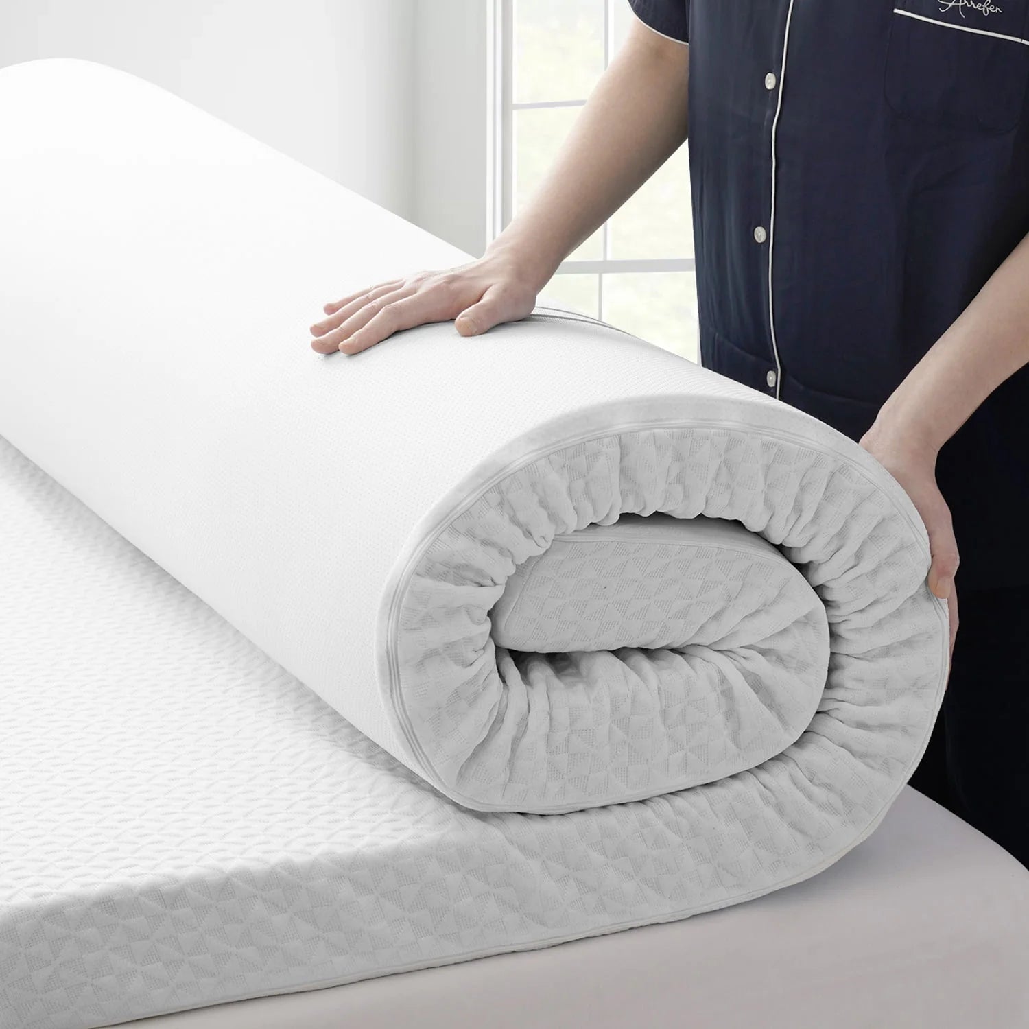 SOPAT 3 Inch Memory Foam Mattress Topper Queen Size,7-Zone High Density Cooling Gel-Infused Mattress Pad,with Removable & Washable Bamboo Fiber Cover