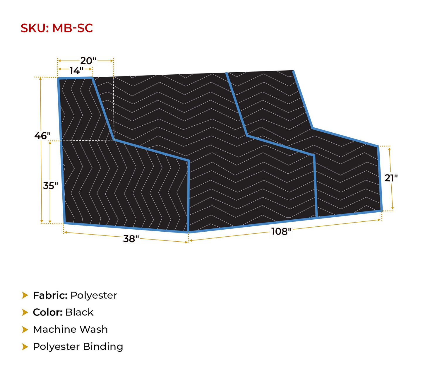 2 Pack Black Quilted Moving Storage Blanket for Sofa and Couch - 38"x108"x46" Polyester Reusable, and Washable Zig-Zag Stitching Furniture Moving Cover