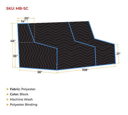 2 Pack Black Quilted Moving Storage Blanket for Sofa and Couch - 38"x108"x46" Polyester Reusable, and Washable Zig-Zag Stitching Furniture Moving Cover